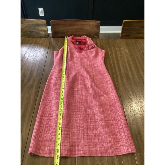 BCBGMaxAzria BCBG sleeveless pink silk tweed flower v neck classic dress 8 - Picture 3 of 7